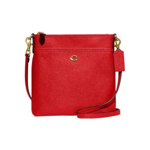 COACH Kitt Крестообразная текстура Кожа Курьерская сумка Сумки через плечо Маленькая Сумка через плечо Женская Красная