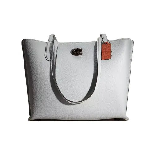 COACH Willow Холст с кожей Тоут Сумка Сумка для покупок Сумка Большая Женская Олово Сплав с Шалфейным Многоцветный