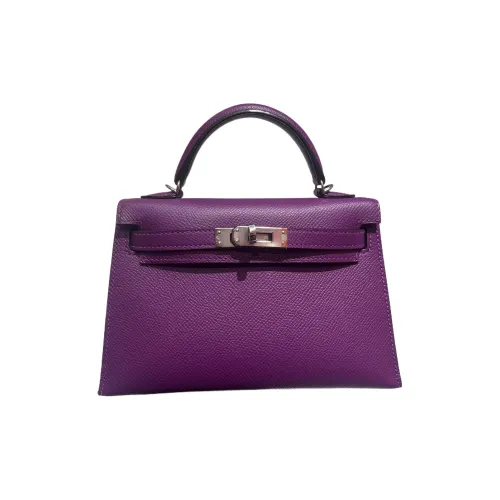 HERMES Mini Kelly 2nd Generation EPSON Кожа Сумка Kelly Сумка Мини Женские Пурпурный цвет анемона