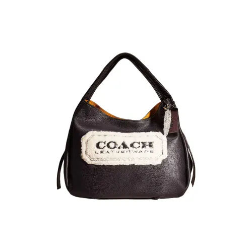 COACH Hobo Natural Pebble Кожа Сумка-хобо Сумка на одно плечо Большая Женская Олово Сплав и Промытый Красный