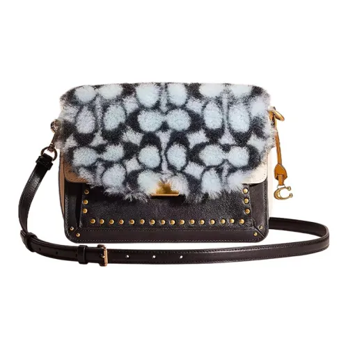 COACH DREAMER Перчаточная дубленая кожа Квадратная сумка Сумка через плечо Сумка на плечо Женская Латунь с Туманный Многоцветный Солома