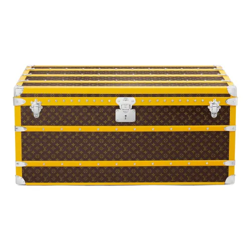 LOUIS VUITTON Покрытый холст с коровьей кожей коробка для хранения твердый чехол стандартный унисекс коричневый и желтый