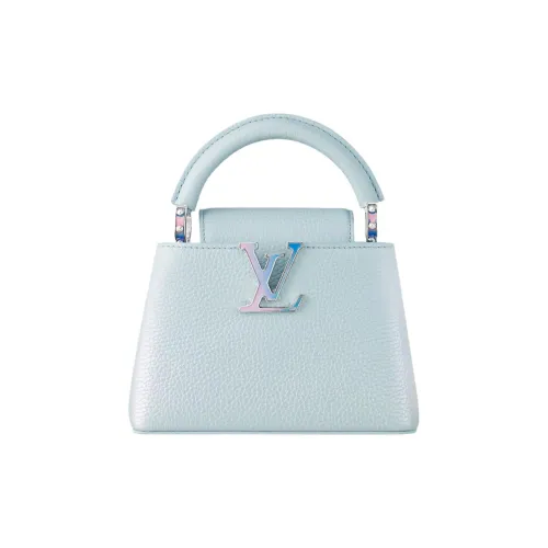 LOUIS VUITTON Taurillon Кожа Kapusin Через плечо Тоут Сумка Over Одно плечо Мини Женские Туманно-голубой