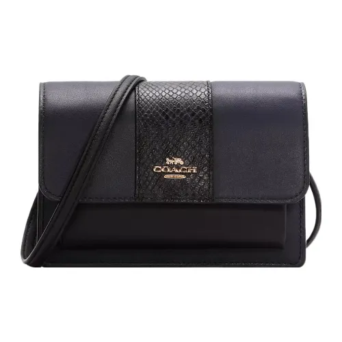 COACH Foldover Кожа Аккордеонная Сумка Сумка через плечо Маленькая Женская Черная