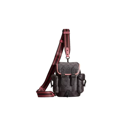 COACH Hitch Холст с кожей Одно плечо Сумка через плечо Sling Сумка Мини Унисекс Уголь