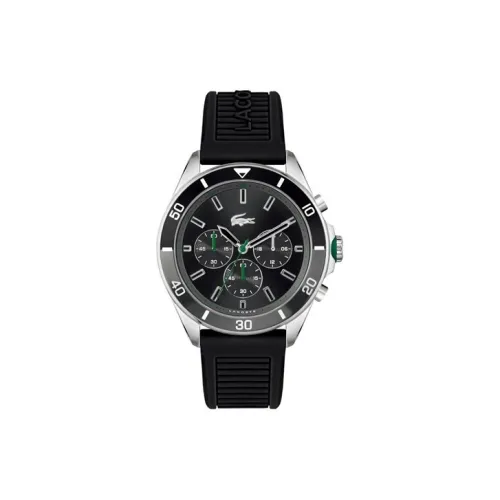 LACOSTE Мужские часы Кварцевый механизм Резиновый ремешок 44 мм Черный циферблат