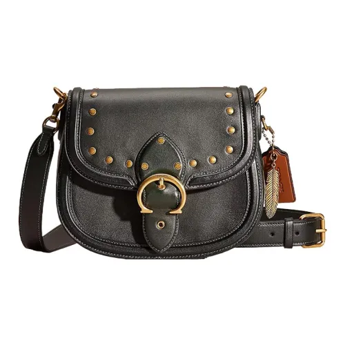 COACH Beat Дубленая кожа Saddle Сумка через плечо Сумка Средняя Женская Латунь Amazon Зеленый