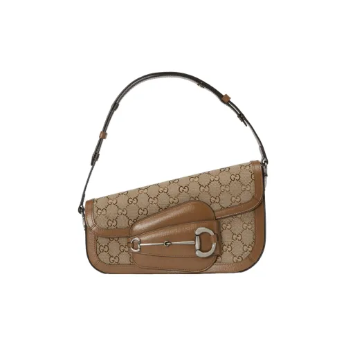 GUCCI Horsebit 1955 Переработанный Нейлоновый Сумка через плечо Сумка Женская Бежевая и Эбеновая