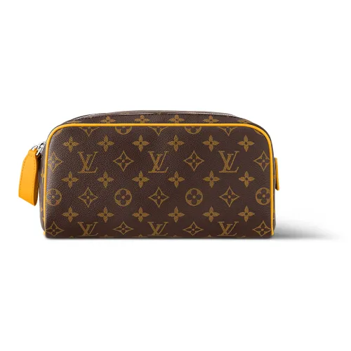 LOUIS VUITTON Dopp Kit Покрытый холст с кожаными вставками комбинированная сумка для туалетных принадлежностей стандартная мужская коричневый цвет и матовый желтый