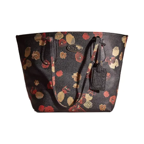 COACH Крестообразная текстура кожа тоут сумка сумка для покупок сумка на плечо сумка большая женская черная многоцветная