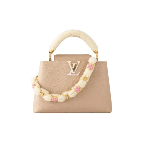 LOUIS VUITTON Capucines Taurillon Кожа Овчина Комбинированный Плечо Сумка через плечо Сумка Маленькая Женская Светло-Коричневая