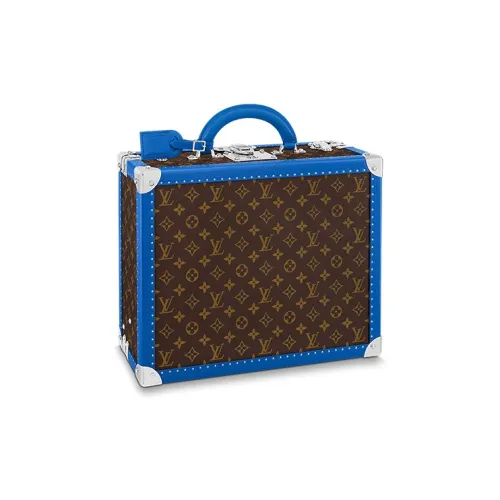 LOUIS VUITTON Cotteville Покрытый холст PVC Портативный Твердый Чехол Стандартный Унисекс Коричневый Синий