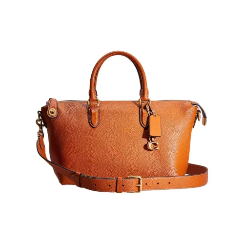 COACH Cara Pebble Кожа Сумка-пельмень Сумка Сумка через плечо Сумка через плечо Большая Женская Латунь Полированная Янтарь