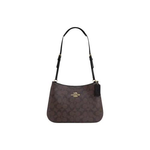 COACH Penelope Холст и Кожа Сумка через плечо средний размер женская кофейного цвета