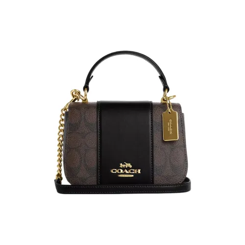 COACH Lysa Кожа Седло Сумка Сумка через плечо Сумка через плечо Маленькая Женская Черная и Кофейная