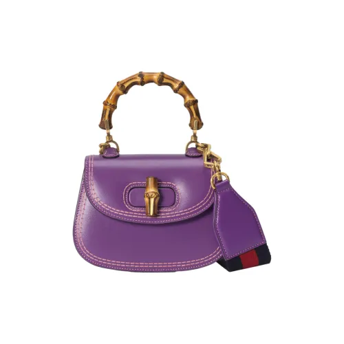 GUCCI Bamboo 1947 Кожа Бамбуковая Сумка Сумка через плечо Мини Женская Фиолетовая