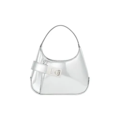 Ferragamo Глянцевая ламинированная телячья кожа портативная сумка через плечо маленькая женская серебряная