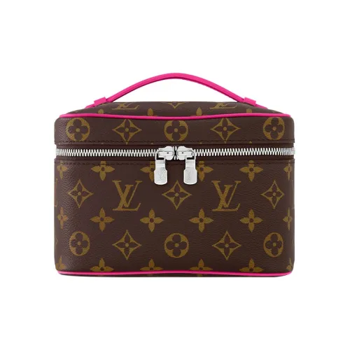 LOUIS VUITTON Покрытый холст кожа ручная сумка для макияжа мини женский коричневый и розово-красный