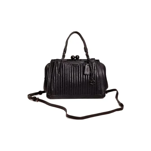 COACH Kisslock Напп-Кожа Бостон Сумка Одно Плечо Ручная Сумка Сумка через плечо Маленькая Женская Олово Черный