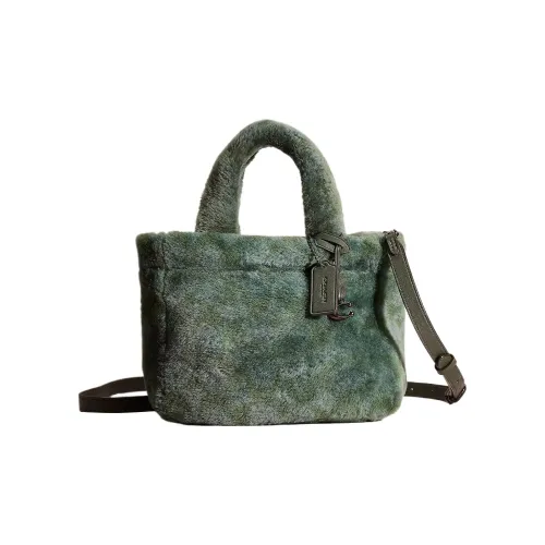 COACH Овчина с кожаными вставками Тоут Сумка Сумка для покупок Сумка Сумка через плечо Сумка через плечо Средний Женская Олово и Зеленый