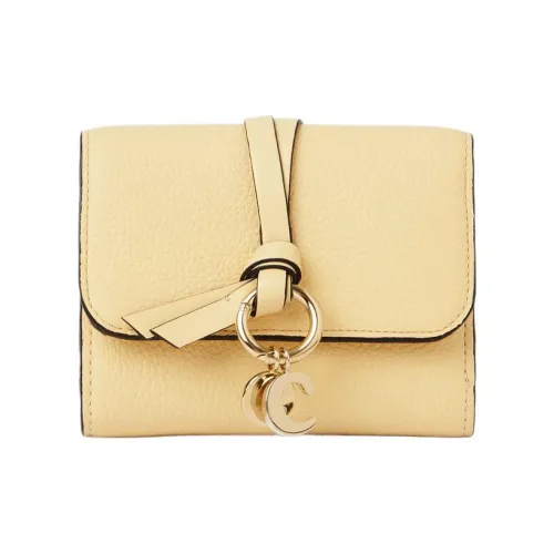 Chloe Alphabet Grained Телячья кожа с Glossy Телячья кожа Держатель для карт кошелек Маленький Женские Светло-желтый