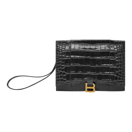 Balenciaga Яркий Крокодиловый Узор Тисненая Телячья Кожа Клатч Женский Черный