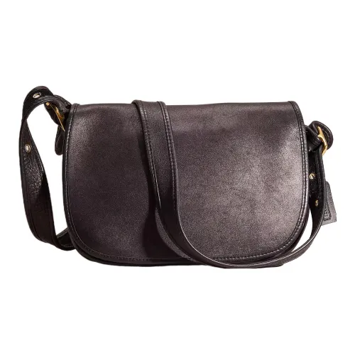 COACH Legacy Кожа Седло Сумка Сумка через плечо Средняя Женская Латунь и Черный