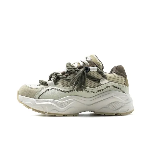 Ancient Finches Кисточка Коллекция Низкий Топ Толстая Подошва Кроссовки Унисекс Бежевый Зеленый