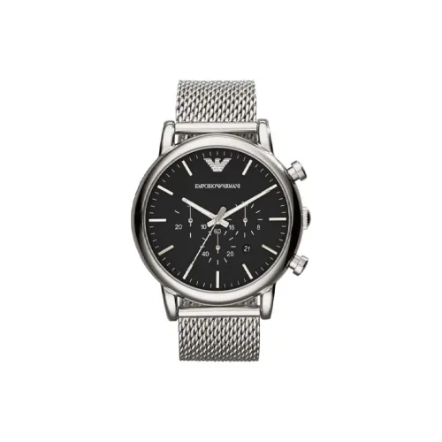 EMPORIO ARMANI Мужские часы Кварцевый механизм Ремешок из нержавеющей стали 46 мм Черный циферблат