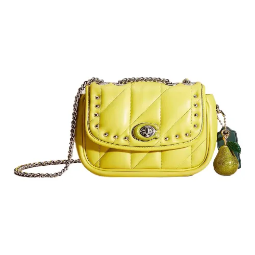 COACH Pillow Кожа Наппа Сумка-подушка Сумка через плечо Сумка на плечо Женское Серебристое и Оранжевое Желтое