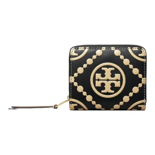 TORY BURCH Тисненая кожа с телячьей кожей отделка кошелек для монет кошелек женский черный и новый кремовый