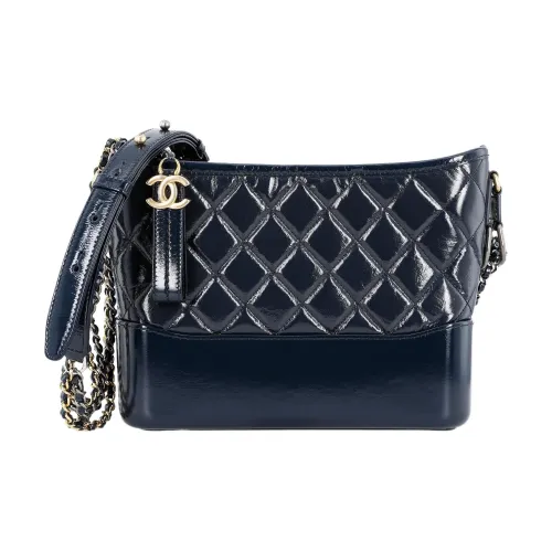 CHANEL Gabrielle Блестящая Телячья Кожа Сумка-Хобо Сумка Сумка через плечо Сумка через плечо Средняя Женская Морской Синий