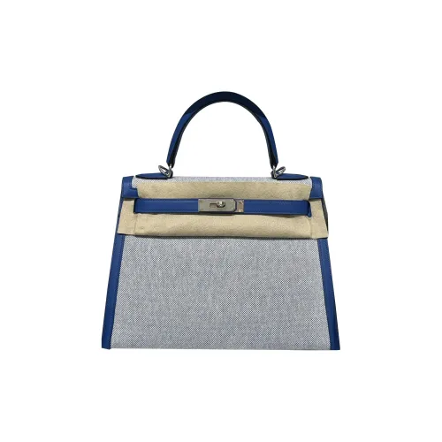 HERMES Kelly Холст и Кожа Сумка Kelly Сумка через плечо Сумка для женщин Синий