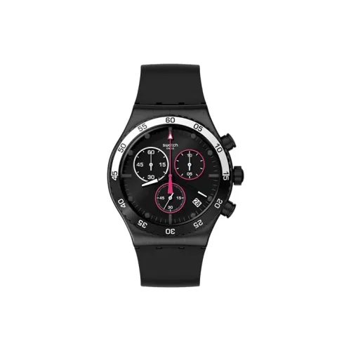 Swatch Quartz Механизм Унисекс Часы 43 мм Черный Циферблат Нержавеющая Сталь Корпус Резиновый Ремешок YVB413