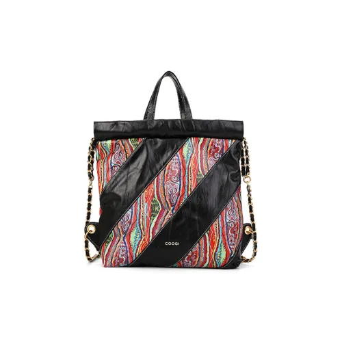 COOGI Коровья кожа Хобо Сумка Сумка на шнурке Сумка с цепочкой Портативный Рюкзак Женская Черная