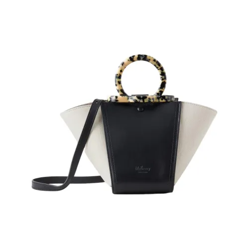 Mulberry Классический Гладкий Телячья кожа Утонченный Холст Сумка через плечо Сумка Мини Женская Черный и Бежевый