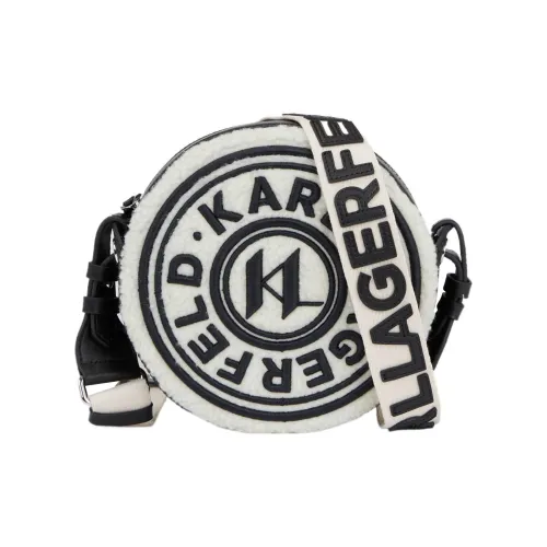 KARL LAGERFELD Shearling Маленькая Круглая Сумка через плечо Женская Белая и Черная