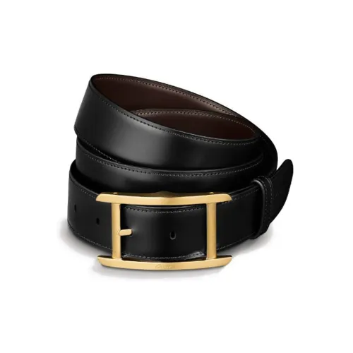 Cartier Ремень Tank Américaine Гладкая Черная И Коричневая Яловичная Кожа, Пряжка С Позолоченной Отделкой