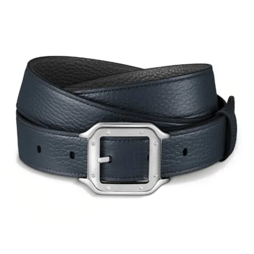 Cartier Ремень Santos De Cartier Яловичная Кожа Темно-синего И Темно-серого Цветов, Пряжка С Палладиевой Отделкой