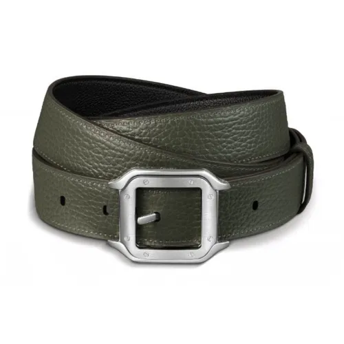 Cartier Ремень Santos De Cartier Яловичная Кожа Цвета Хаки И Черного Цвета, Пряжка С Палладиевой Отделкой