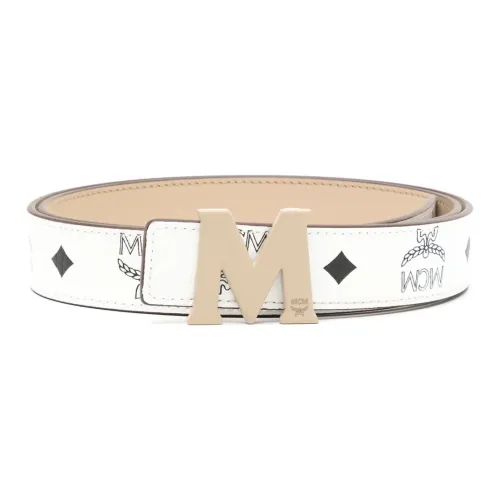 MCM Logo Print Smooth Clasp Leather Belts Unisex White Width 3cm MCM Logo Print Плавная застежка Кожаные ремни Унисекс Белый Ширина 3 см