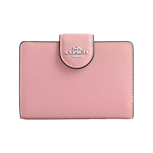 COACH Corner Zip Крестообразная текстура Кожа Мелочь Кошелек Кошелек Средний Женские Свет Румяна Серебряный