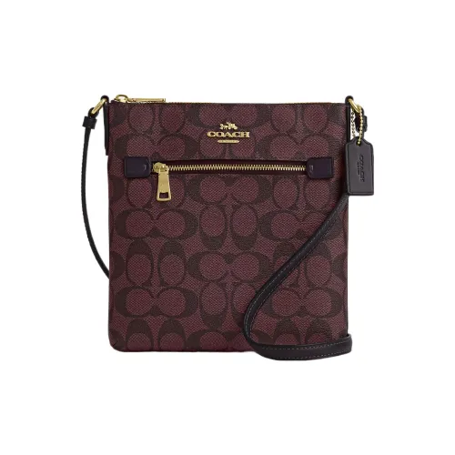 COACH Rowan Холст и Кожа Сумка для документов Сумка через плечо Маленькая Женская Золотая и Темно-красная