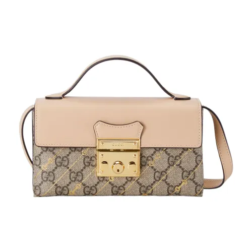 GUCCI Навесной замок Холст с кожей Комбинированный Через плечо Сумка Мини Женская Коричневый Розовый