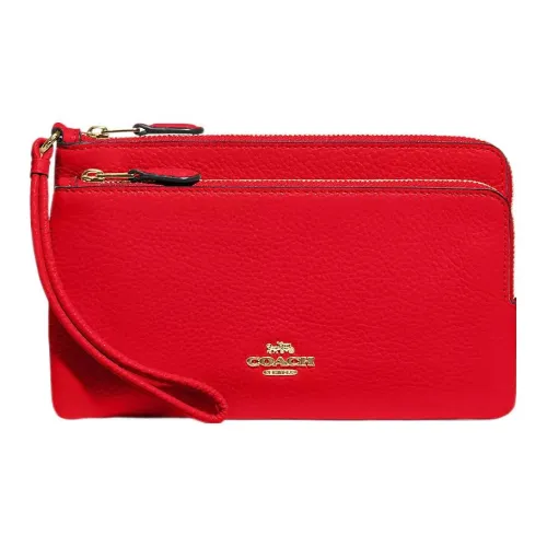 COACH Double Zip Wallet Коровья кожа Мелочь Кошелек Кошелек Маленький Женские Золотой Электрический Красный