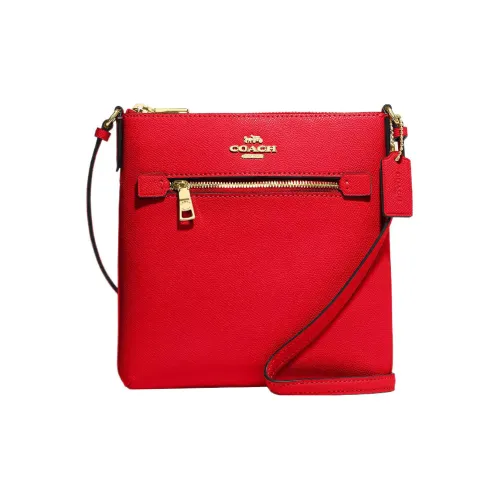 COACH File Крестообразная текстура Кожа Сумка через плечо Женская Электрический Красный Золотой
