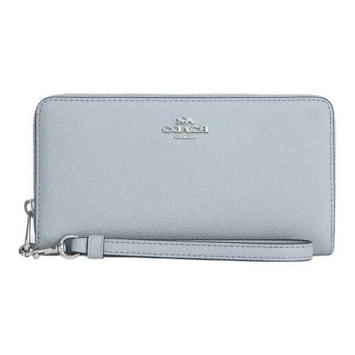 COACH Zip Around Кожа Запястье Сумка Мелочь Кошелек Кошелек Маленький Women's Silver Светло-синий