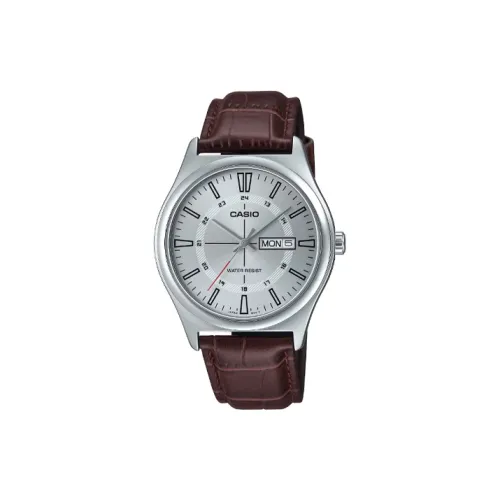 CASIO Кварцевый механизм кожаный ремешок мужские часы серебристый циферблат