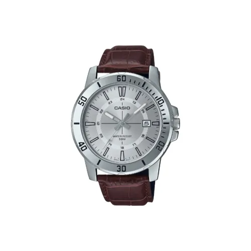 CASIO Кварцевый механизм Кожаный ремешок Часы Мужские Циферблат Серебристый MTP VD01L 7C