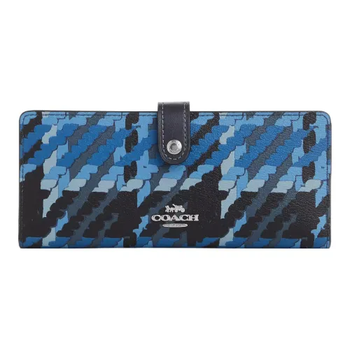COACH Slim Wallet Холст с кожей Монетница Кошелек Маленький Женский Серебряный и Синий Многоцветный